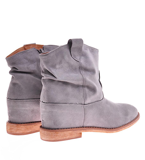 Zamszowe botki damskie na niskim koturnie Szare /D6-3 12260 T296/