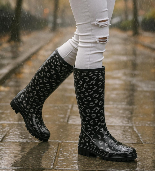 Kalosze damskie z wysoką cholewką Czarne /G6-1 18368 T346/