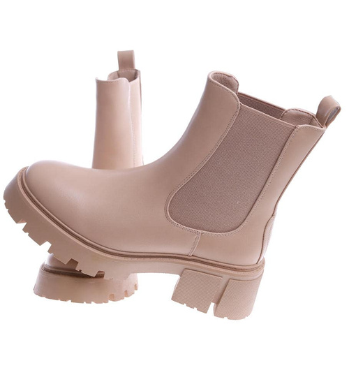 Wsuwane damskie botki sztyblety Khaki /A10-3 14832 S434/