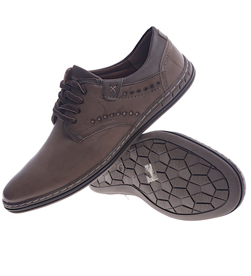 Sznurowane półbuty męskie Brązowe /G3-2 13137 S389/