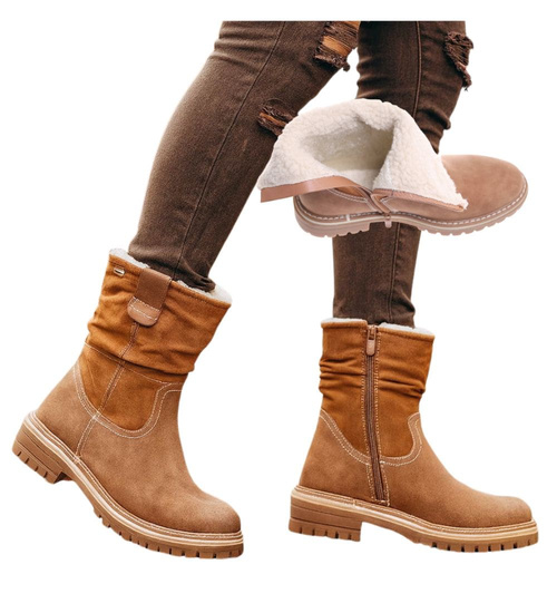 Zimowe botki saszki z ociepleniem Brązowe /G9-3 18540 G288/