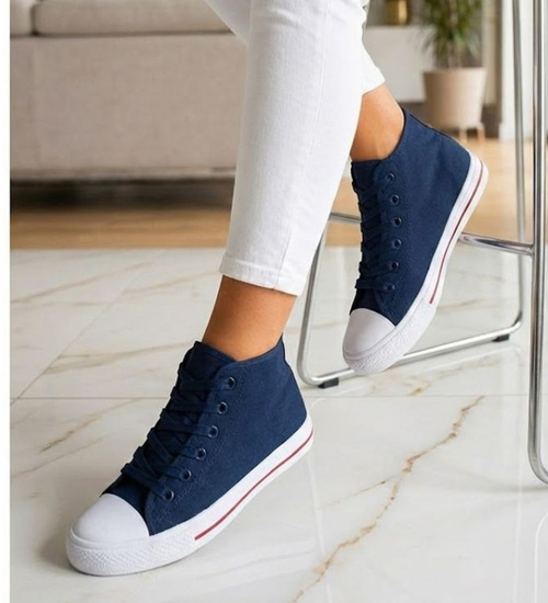 Wysokie granatowe trampki damskie /B1-1 14295 T131/