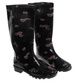 Kalosze damskie Czarne wysokie gumiaki w kwiaty /C3-1 17792 T349/