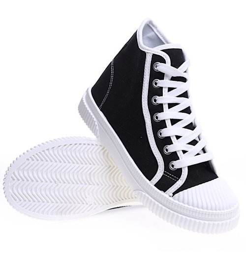 Czarne wysokie sznurowane trampki damskie /E6-1 15688 T134/