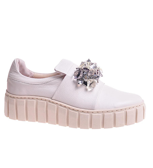 Beżowe skórzane damskie trampki creepersy /F8-2 11728 N0200/