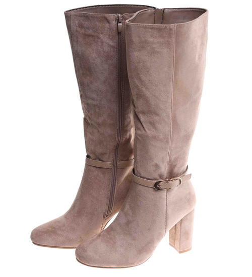 Eleganckie kozaki na obcasie słupku Khaki /D8-1 18216 W586/