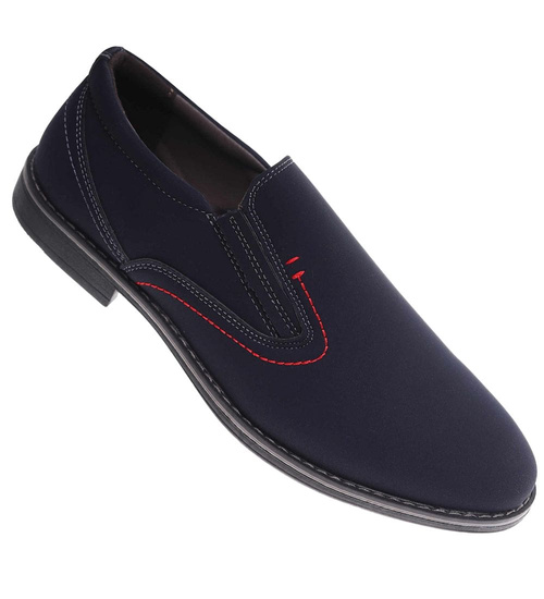 Wsuwane męskie półbuty granatowe pantofle /B4-2 15301 T356/