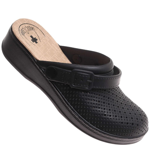 Czarne kryte ażurowe klapki damskie /F6-1 17908 T189