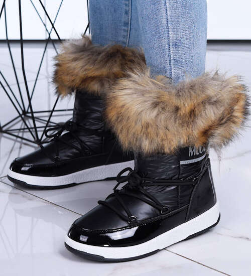 Grubo ocieplane czarne śniegowce damskie na z futerkiem /G2-2 15400 T434/ Grubo ocieplane czarne śniegowce damskie na z futerkiem /G2-2 15400 T434/