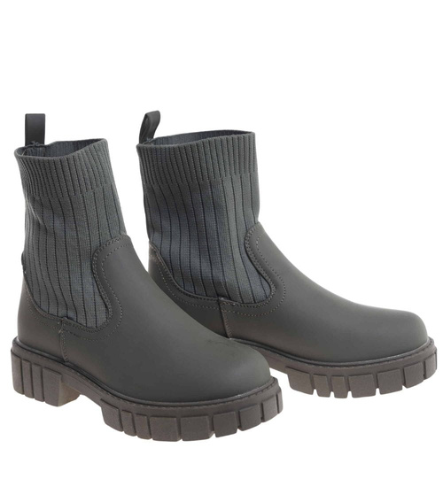 Botki dziewczęce wsuwane oliwkowe ocieplane /F7-3 18367 T188