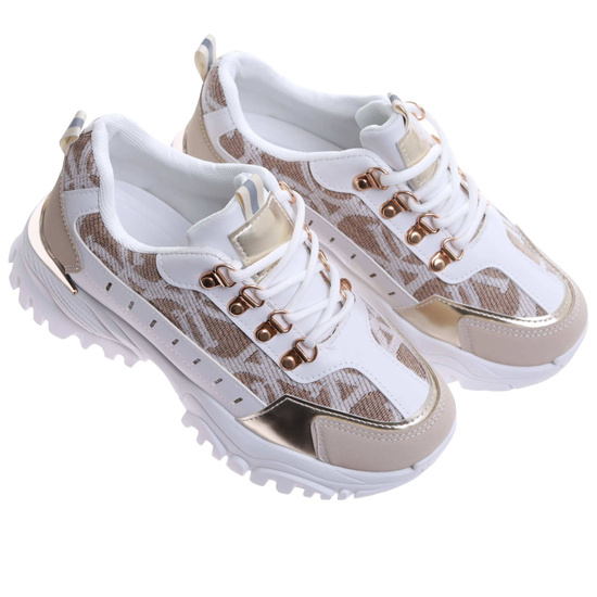 Beżowo białe snekaersy na platformie /E6-1 17405  T683/