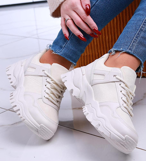 Wiązane sportowe buty damskie beżowe /F1-2 13170 T499/