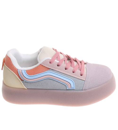 Wiązane trampki damskie na platformie Fioletowe /D4-1 17882 T489/