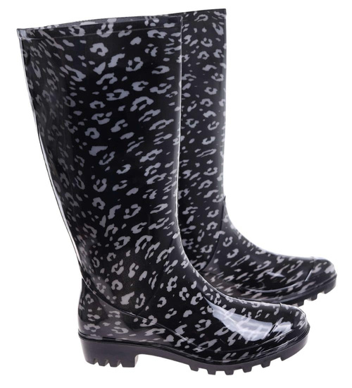 Kalosze damskie z wysoką cholewką Czarne /G6-1 18368 T346/