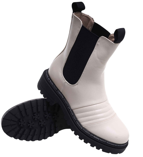 Białe wysokie botki sztyblety na platformie /A4-1 18302 T3/