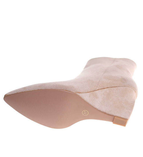 Beżowe ocieplane botki na koturnie /D8-1 18616 T248/