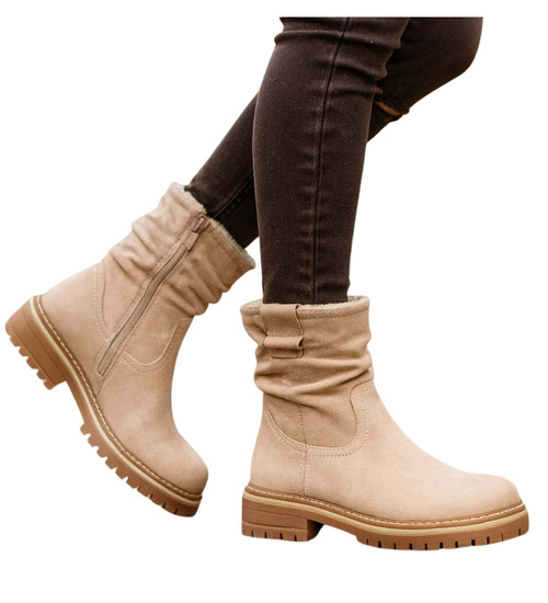 Zimowe botki saszki z ociepleniem Beżowe /B6-1 18546 G388/