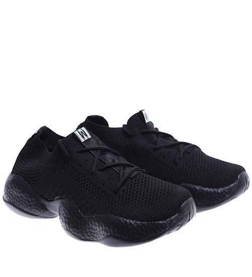 Lekkie sznurowane czarne buty sportowe damskie /A1-3 15727A T184/