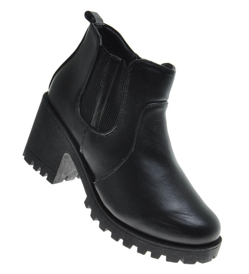 Damskie botki na obcasie w kolorze czarnym /E10-3 9881 S212/