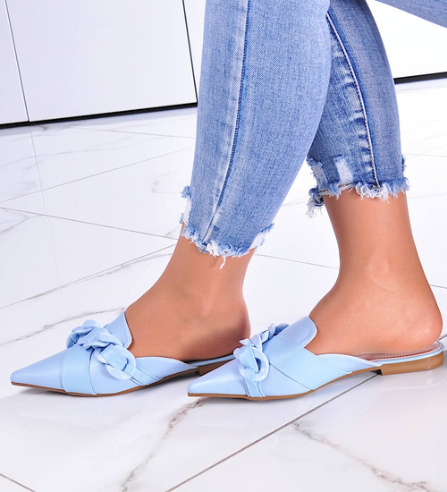 Niebieskie  damskie klapki z łańcuszkiem /G7-3 11780 T390