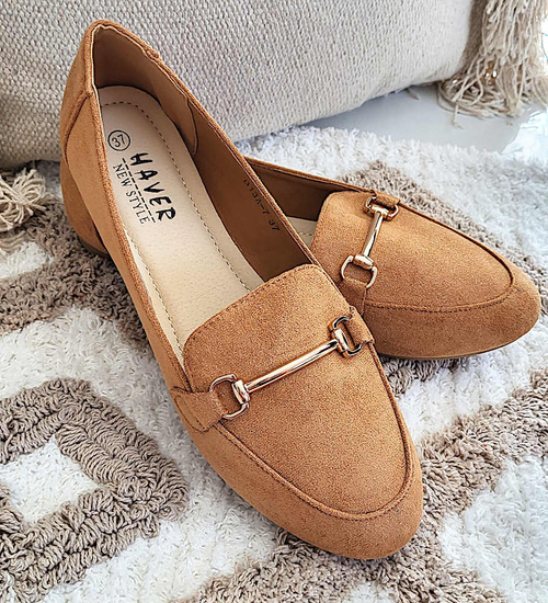 Camelowe wsuwane baleriny lordsy /G1-2 14660 S237/