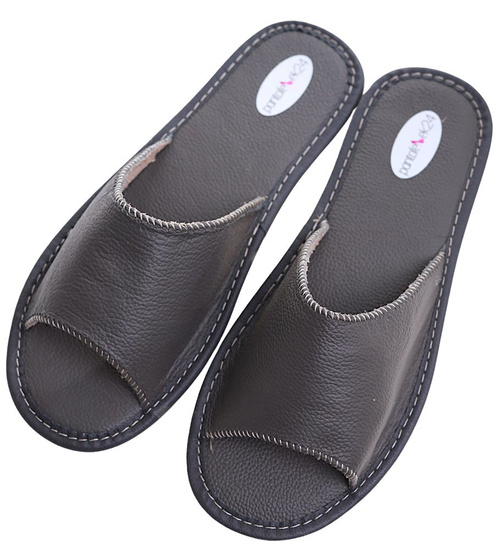 Czarne klapki z naturalnej skóry Premium /D5-1 11323 S199/