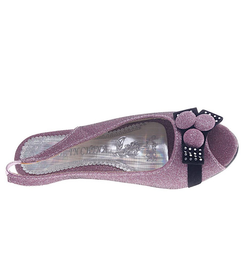 Wsuwane różowe sandały na średnim koturnie /C5-1 13127 S086/