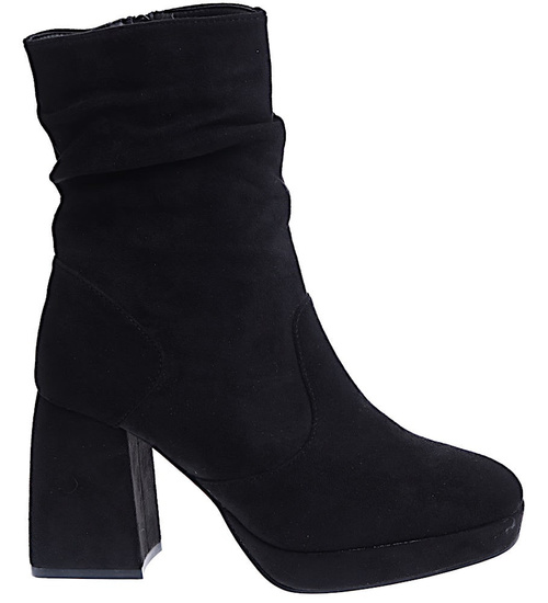 Czarne damskie botki na szerokim słupku /F1-3 15419 T349/