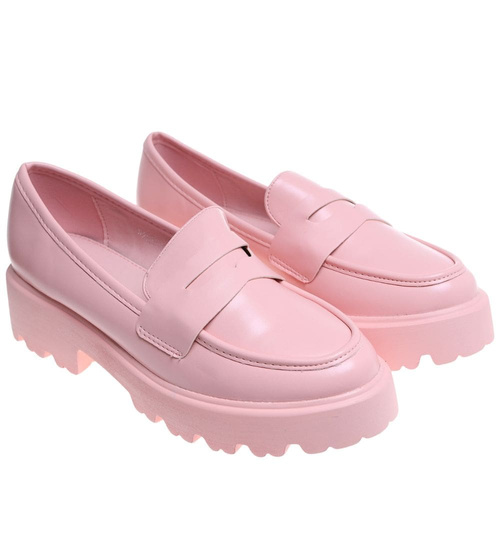 Różowe damskie półbuty na platformie /B4-3 18047 T234/