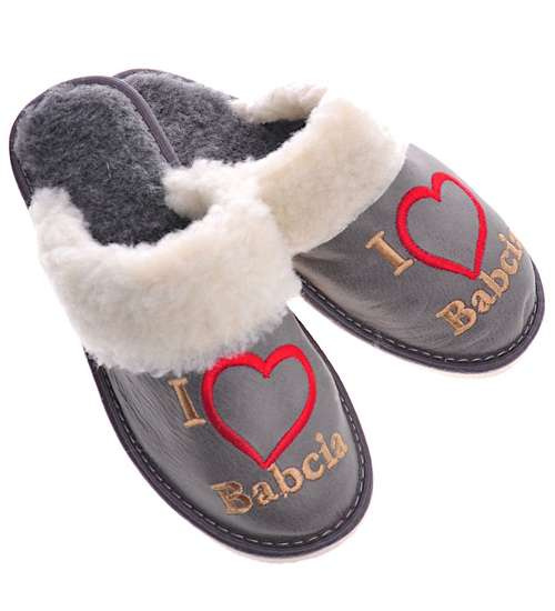 Ocieplane szare kapcie na prezent dla Babci /G9-1 13095 S197/ Ocieplane szare kapcie na prezent dla Babci /G9-1 13095 S197/