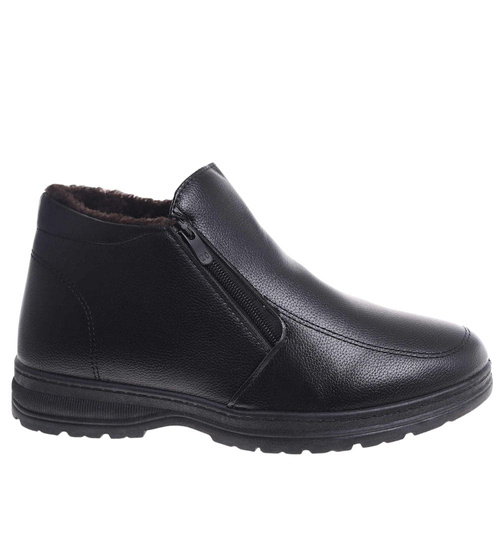 Czarne ocieplane botki męskie z suwakiem /A5-2 18597 T386/