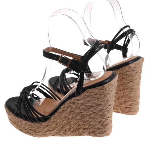 Sandały damskie na koturnie i platformie Czarne espadryle /B4-3 17873 G187/