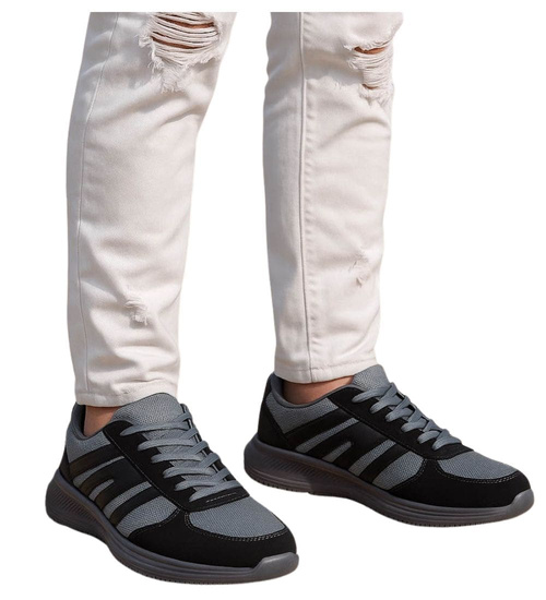 Buty sportowe męskie Sznurowane szaro czarne /B2-1 117789 T382/