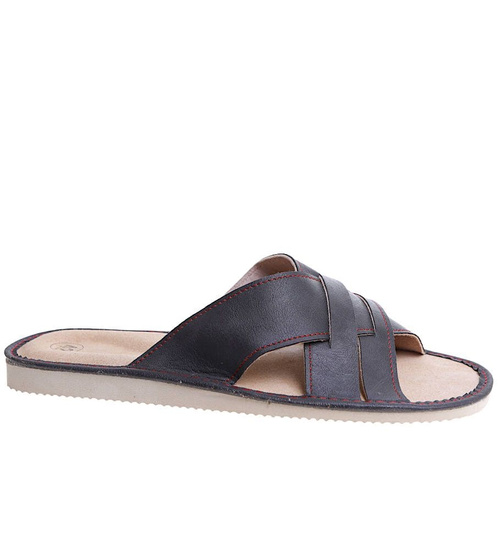 Szare skórzane kapcie klapki męskie /C2-1 3478 S196/