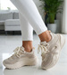 Sznurowane buty sportowe na platformie Beżowe /G3-1 17423 T891/