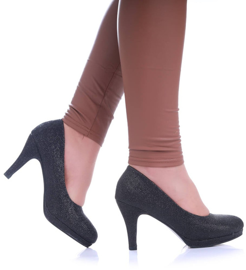Czarne klasyczne czółenka na obcasie i platformie /D6-2 17153 G185/