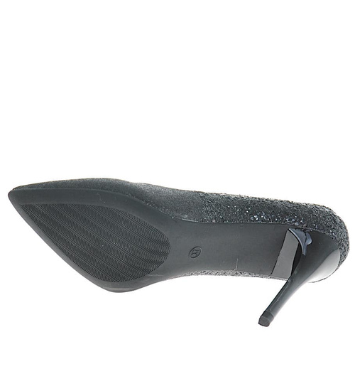 Czółenka damskie brokatowe Czarne /A10-3 10188 S496/