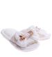 Pluszowe białe kapcie damskie z kokardą otwarte /B3-1 16967 T281/