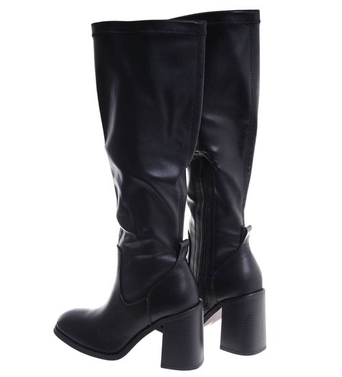  Klasyczne kozaki na obcasie czarne lekko ocieplane /K3-2 H2 18520 T433/