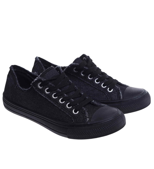 Wiązane czarne trampki damskie /F10-2 18121 T152/