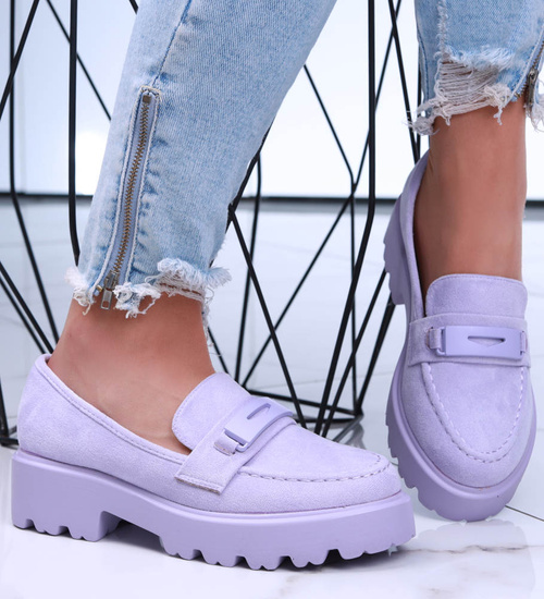 Wsuwane fioletowe półbuty loafersy damskie na platformie /c2-1 15800 T223/