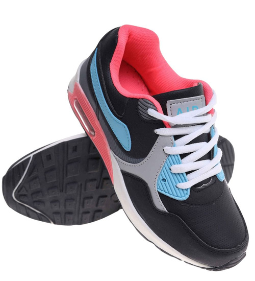 Sznurowane dziewczęce buty sportowe Black fuksja /E6-2 18129 T292/