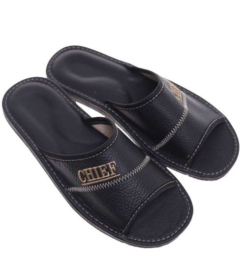 Skórzane otwarte klapki domowe Chief czarne /D2-1 18685 S199/
