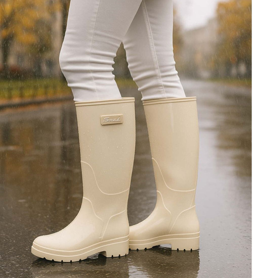 Beżowe kalosze damskie z wysoką cholewką /G5-1 18193 T4/