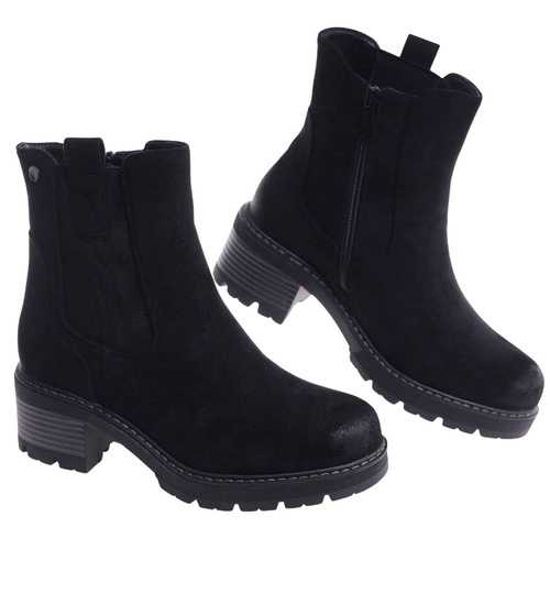 Zimowe botki damskie na obcasie klocku /A10-1 18525 T388/