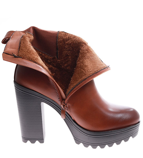 Brązowe botki damskie na platformie /D4-3 16917 G381/