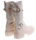 Niskie beżowe kozaki damskie na platformie z elastyczną cholewką /E1-1 16819 G388 +H2/
