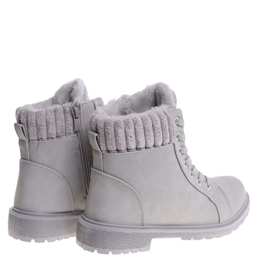 Zimowe szare botki trapery z futerkiem /A4-2 18613 T319/