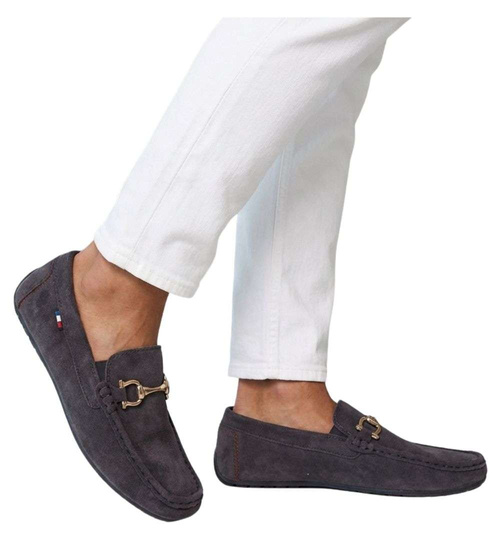 Wsuwane męskie półbuty szare mokasyny /C1-3 18655 T394/