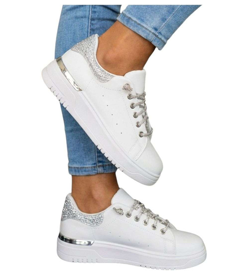 Białe wygodne trampki damskie /D1-3 18830 W285/